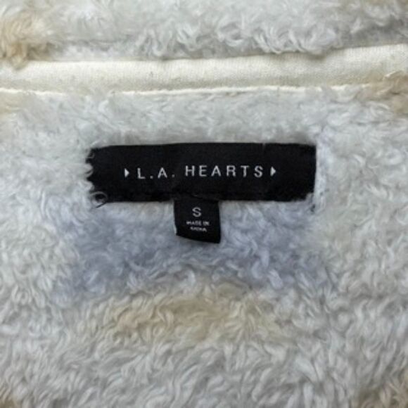 L.A. Hearts Aztec Print Sherpa Fleece Cropped Quarter Zip Pullover White Small - Picture 3 of 4